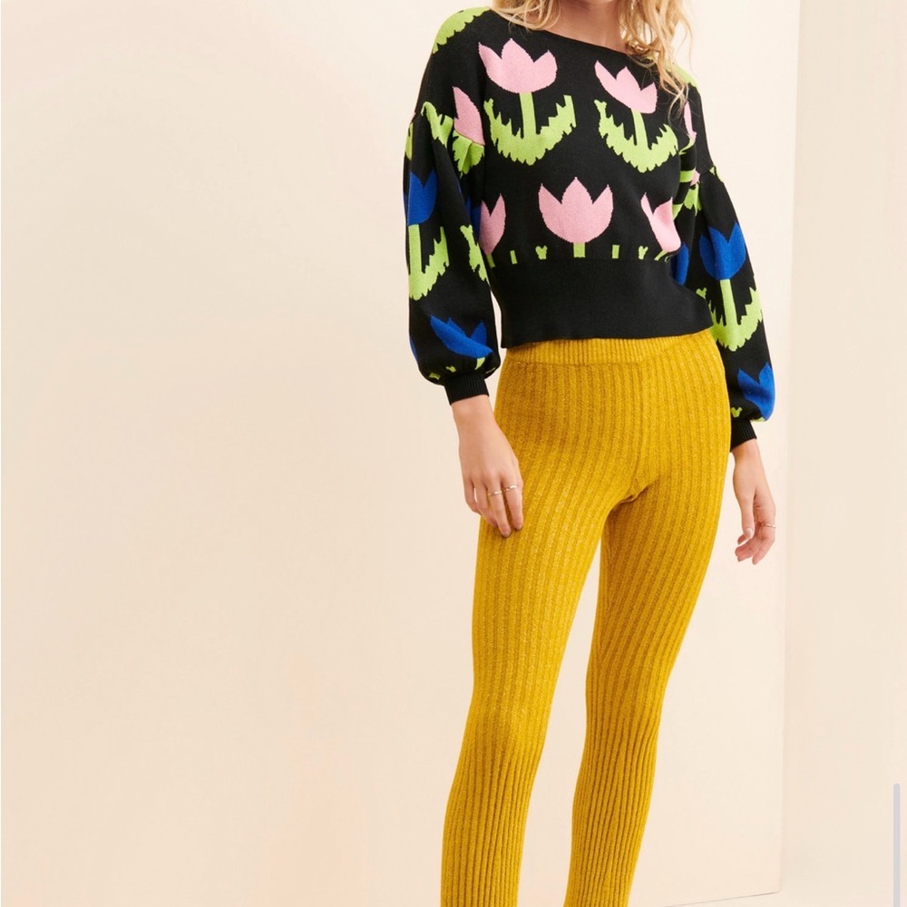 Pastiche floral geometric knit sweater
